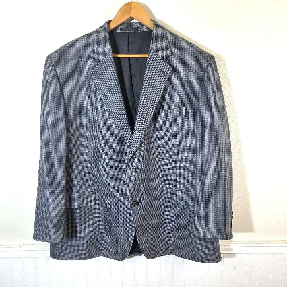 Lauren Ralph Lauren Blazer Mens 48R Blue Houndstooth Silk Wool Sport Coat Jacket